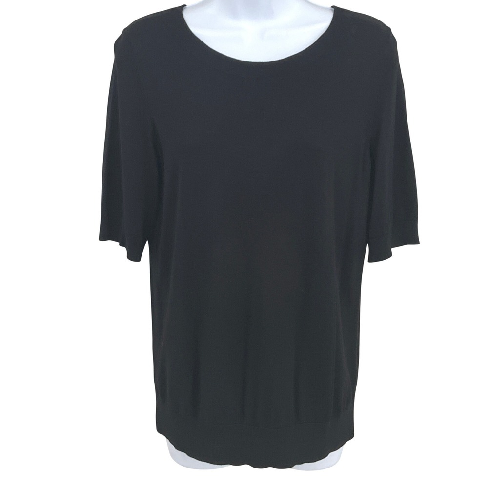 Talbots Sweater Top Womens M Black‎ Short Sleeve Classic Preppy Capsule Modest